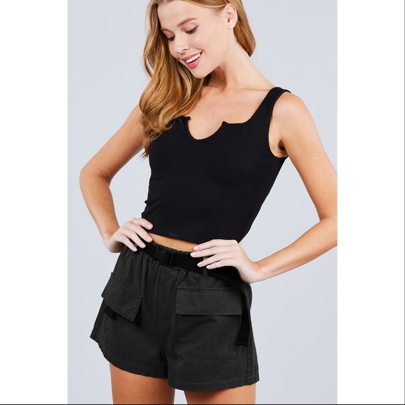 GioVanni Di Rocco Pants - Black Belted Side Pocket Cargo Cotton Short Pants